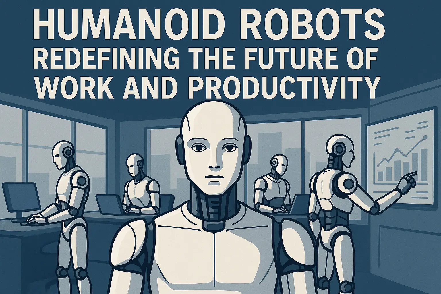 Humanoid robot performing assembly tasks in a modern factory, improving efficiency and productivity